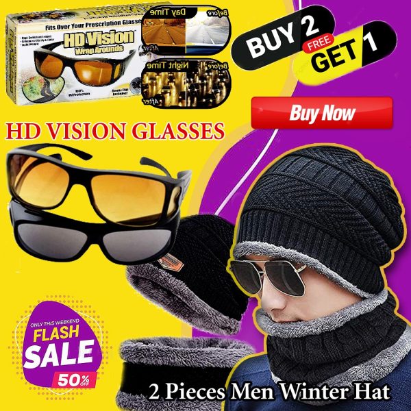 Buy Winter Hat+Muffler And Get HD Vision Glasses Free